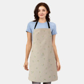 Milk Tea Japanese Lily of the Valley Floral Patter エプロン (着用した状態)