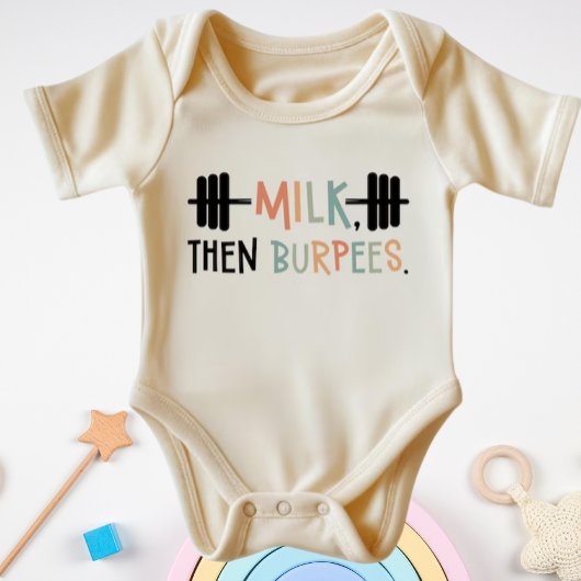Milk Then Burpees Funny Fitness Gym ベビーボディスーツ