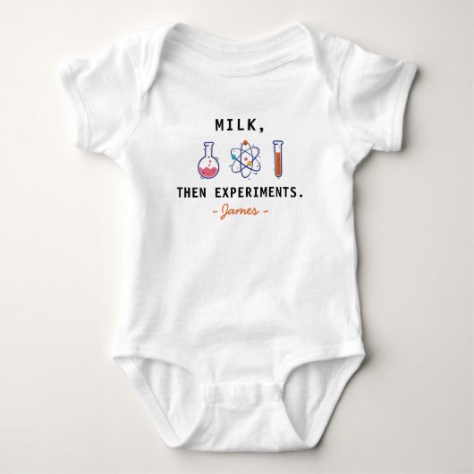 Milk Then Experiments - 新生児の科学者 ベビーボディスーツ (正面)