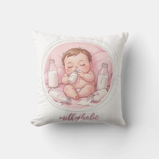 Milkaholic Baby Print | Cute Nursery Funny Art クッション (正面)
