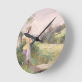 Milkmaid 1860年(w/c紙で) ラウンド壁時計 (傾斜)