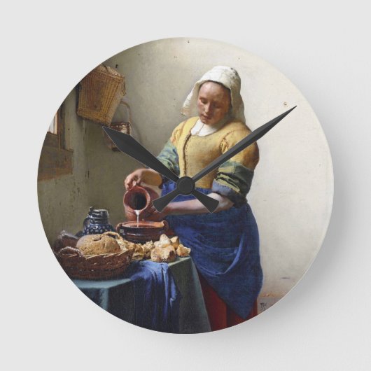 Milkmaid、c.1658-60 (キャンバスの油) ラウンド壁時計 (正面)