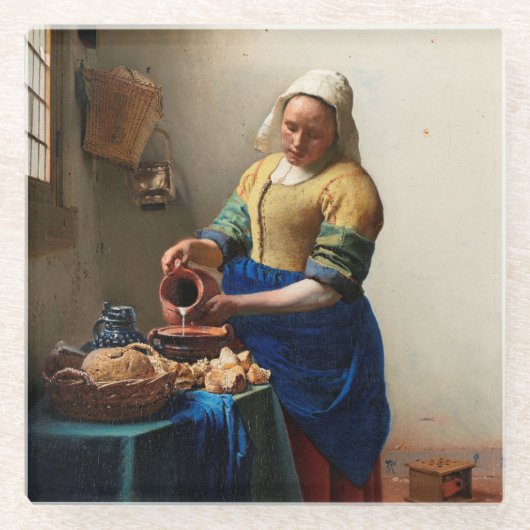 Milkmaid Kitchen Maid by Johannes Vermeer ガラスコースター (正面)