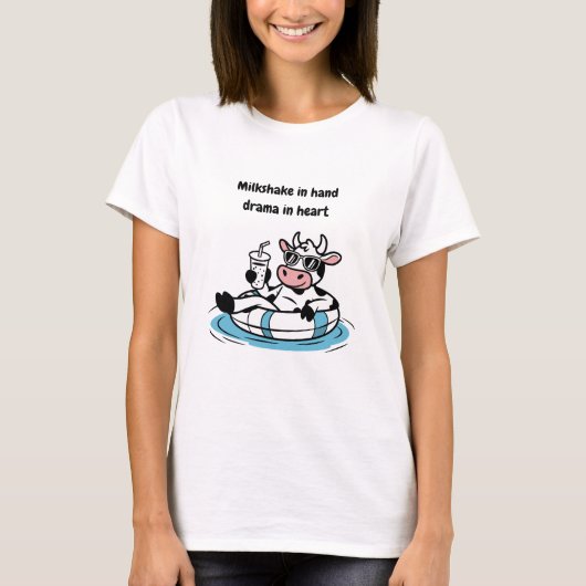 Milkshake in Hand, Drama in Heart | Cool Cow Graph Tシャツ (正面)