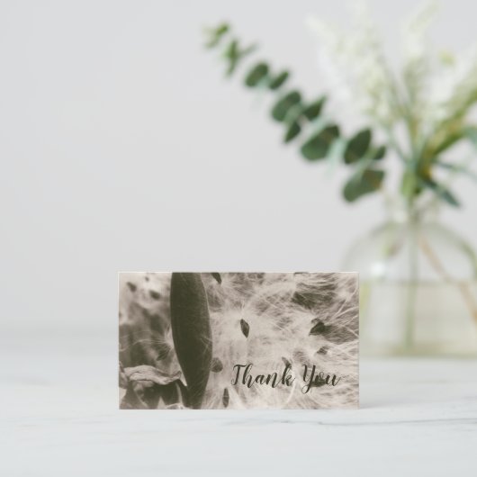 Milkweedの種のセピア色の抽象芸術の花のポッドのヴィンテージ 名刺 (スタンド正面)