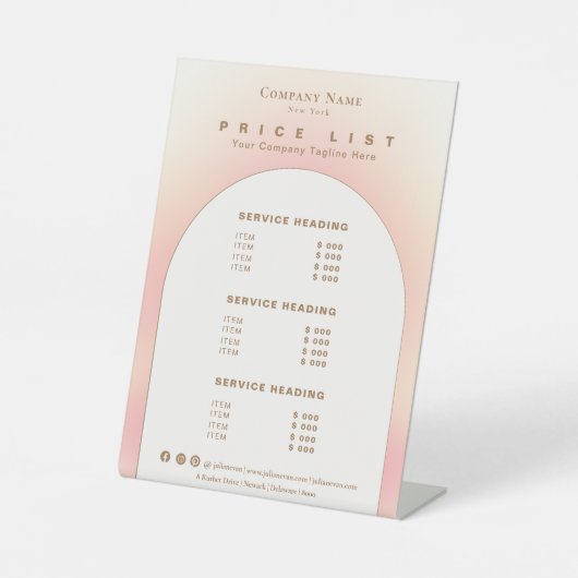 Milky Soft Pink Ombre Neutral Gradient Price List 台座サイン (正面)