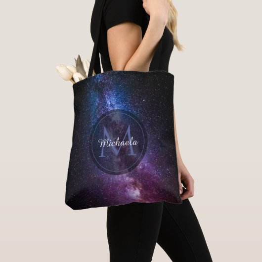 Milky way bright colors personalizable monogram トートバッグ (クローズアップ)