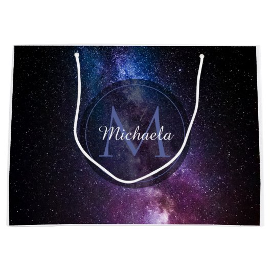 Milky way bright colors personalizable monogram ラージペーパーバッグ (正面)