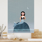 Milla Mermaid雨の子供のイラストレーションに座って ポスター (キッチン)