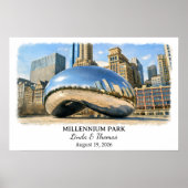 Millennium Park Illinois Poster Chicago Watercolor ポスター (正面)