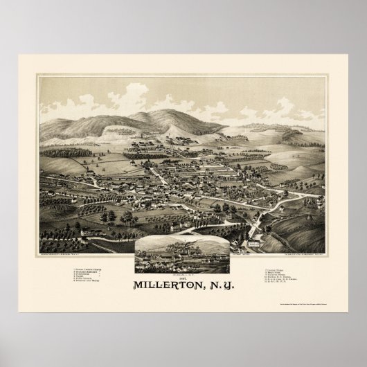 Millerton With Irondale, NYパノラママップ – 1887 ポスター (正面)