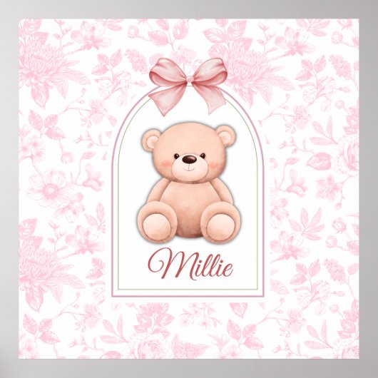 Millie | Custom Pink Teddy Bear Nursery Design  ポスター (正面)