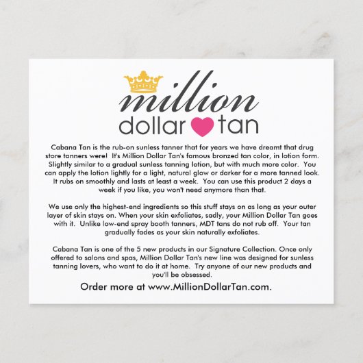 Million Dollar TanのCabana Tanカード チラシ (正面)