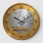 Million Euro Coin Wall Clock Design, Funny Wealth ラージ壁時計 (正面)