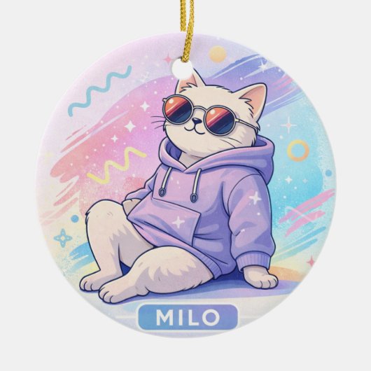 MILOとおしゃれなネコ | かわいいデザイン セラミックオーナメント (正面)