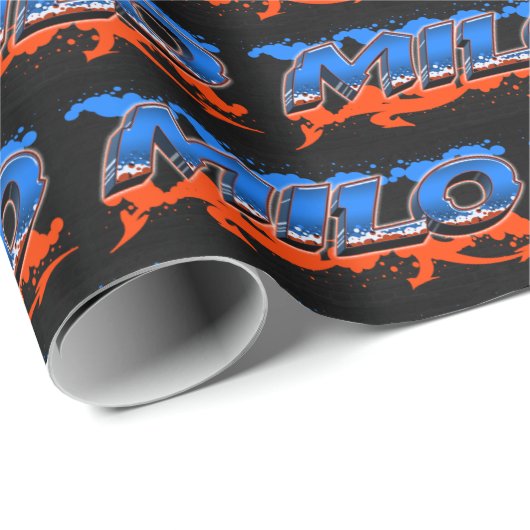 Milo Vorname Name Graffiti blue orange ラッピングペーパー (ロールコーナー)