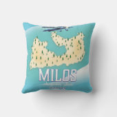 Milos，ギリシャの島の地図ポスターアート。 クッション (裏面)
