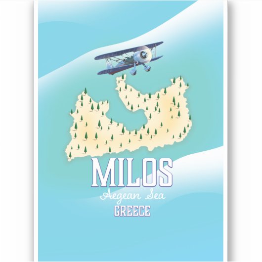 Milos,ギリシャの島の地図ポスターアート。 シール (正面)