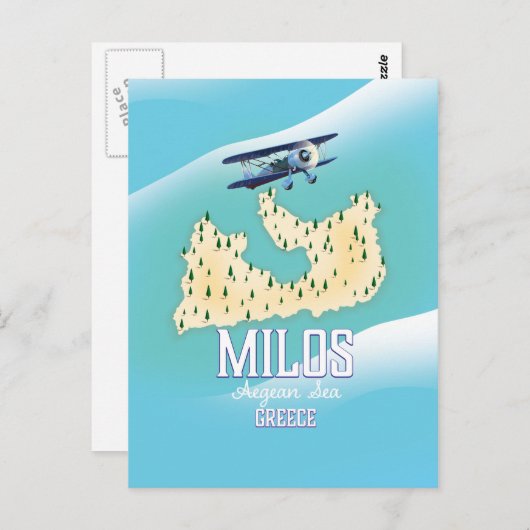 Milos,ギリシャの島の地図ポスターアート。 ポストカード (正面/裏面)