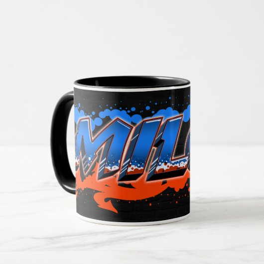 Milos Vorname Name Graffiti blue orange Tasse マグカップ (正面左)