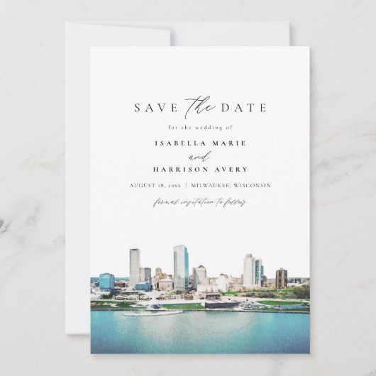 MILWAUKEEウィスコンシンのスカイライン結婚式の日付を保存 招待状 (正面)