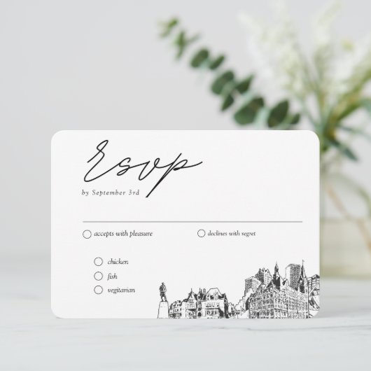 Milwaukee結婚のRSVP伝統的 Meal Options エンクロージャーカード (スタンド正面)