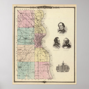 Milwaukee郡、ウィスコンシンの州の地図 ポスター