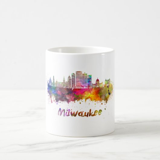 Milwaukee V2  skyline in watercolor コーヒーマグカップ (中央)