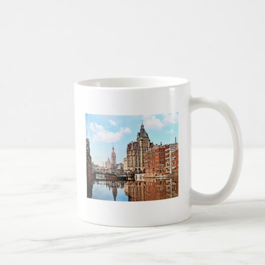 Milwaukee WI - River from Sycamore St, Milwaukee コーヒーマグカップ (右)