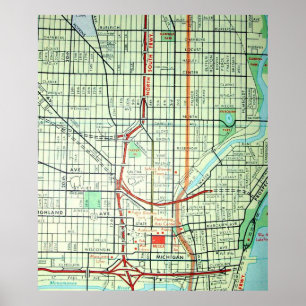 Milwaukee, WI Vintage Map Poster ポスター