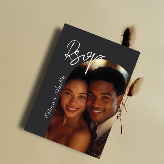 Mimalist モダン Arch Photoエレガントユニーク 結婚's 出欠カード