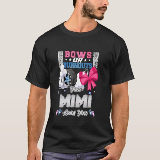 Mimiが愛する性別を明らかにする弓またはバーンアウト Tシャツ (正面)