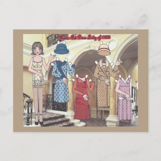 Mimiの1928ペーパー人形の郵便はがきのアールデコの女性 ポストカード (正面)