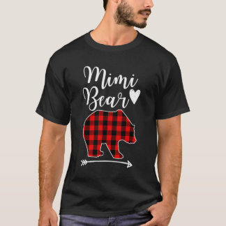 Mimiクマ黒赤い格子柄クマおばあちゃんギフト Tシャツ