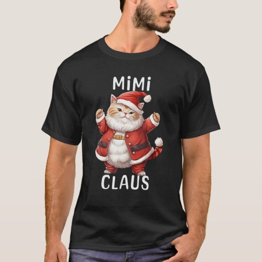 MIMIサンタクロースかわいい踊り猫子猫恋人Chri Tシャツ (正面)