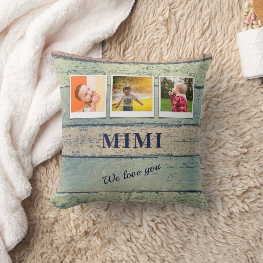 Mimiパーソナライズされた孫3枚フォトコラージュ クッション (ブランケット)