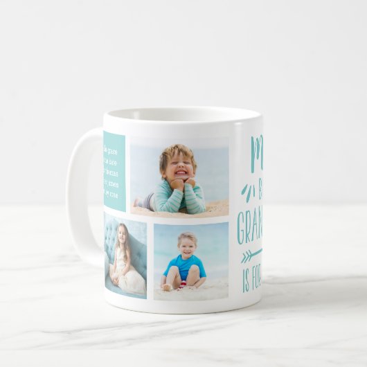 Mimi孫おもしろいの名前とフォトコラージュ コーヒーマグカップ (正面左)