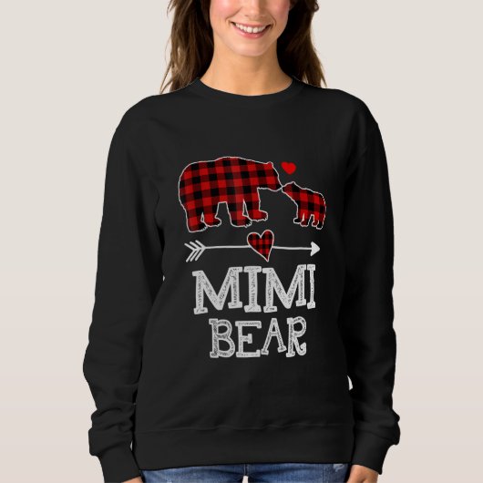 Mimi Bear Christmas Pajama Red Plaid Buffalo Famil スウェットシャツ (正面)