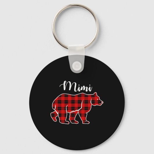 Mimi Bear Red Plaid Christmas Costume Matching Fam キーホルダー (正面)