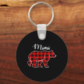 Mimi Bear Red Plaid Christmas Costume Matching Fam キーホルダー (正面)