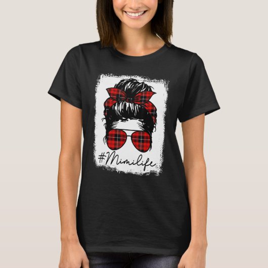 Mimi Life Shirts For Women Red Plaid Bandana Messy Tシャツ (正面)