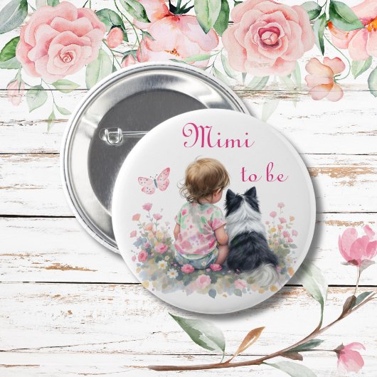 Mimi to be | ピンクの赤ちゃんと子犬のベビーシャワー 缶バッジ
