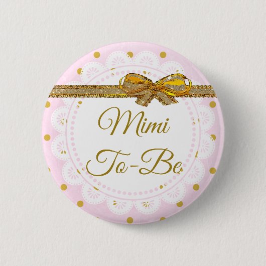 Mimi To Be Baby Showerピンク&金ゴールドボタン 缶バッジ (正面)