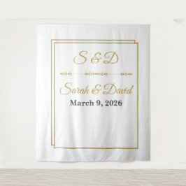 Mimimalist Gold Border Wedding Banner タペストリー