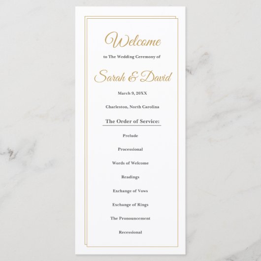 Mimimalist Gold Border Wedding Program プログラム (正面)