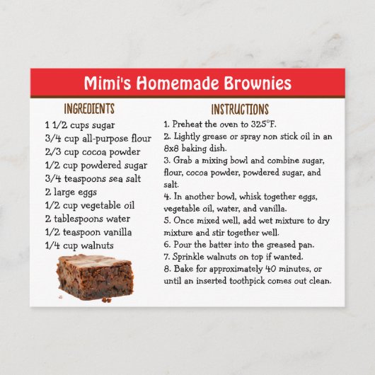 Mimi's Brownies Recipe Card ポストカード (正面)
