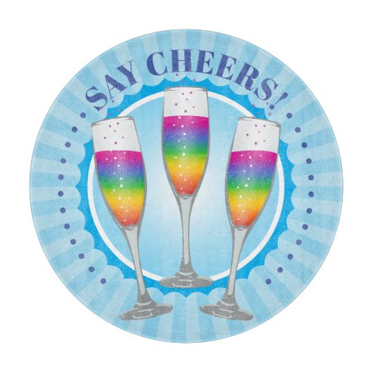 Mimosa Rainbow Champagne Glasses Cutting Board カッティングボード (正面)