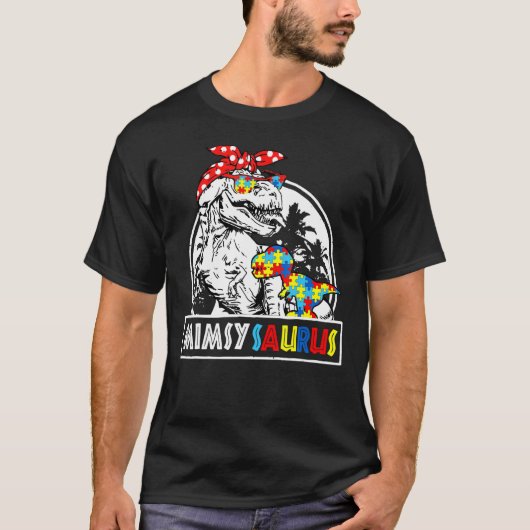 Mimsysaurus Tレックス恐竜Mimsy Saurusファミリーマット Tシャツ (正面)
