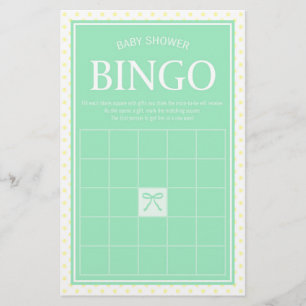 Min Baby Shower Bingo Ribbonと黄色の水玉模様 便箋