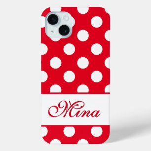 Mina -テンプレートあなたの名前、大きな水玉模様赤 iPhone 15 miniケース